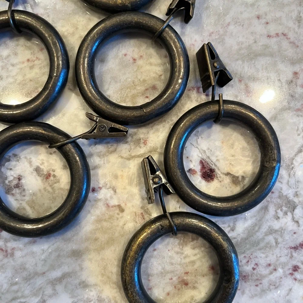 Set of Brown Metal Curtain Rings with Clips